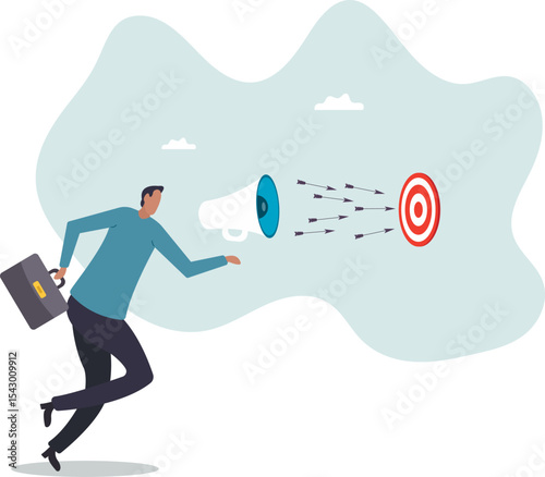 Communicate or advertising to target audience, marketing campaign or promotion to hit business goal or target customer.character for design.