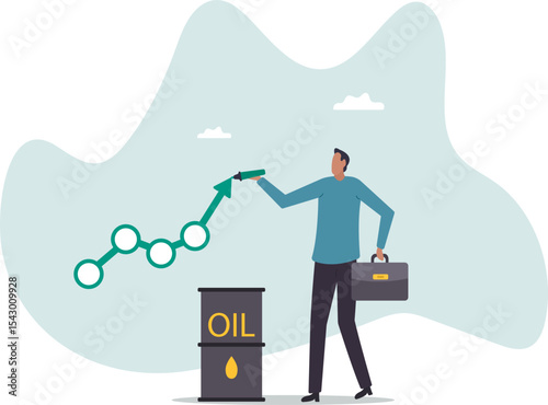 Oil price rising up, crude oil commodity price growth after crisis, high demand or energy or gasoline industry.character for design.