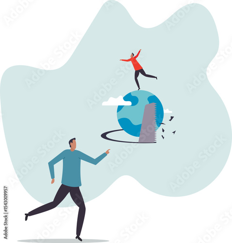 World economic crisis from war and geopolitical problem or threats, climate change or global warming destroying world.character for design.