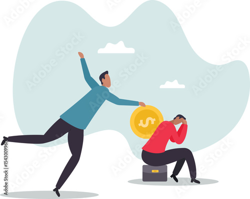 Bonus, benefit or incentive program to motivate exhausted employee, money or salary raising, support or reward for hard work.character for design.