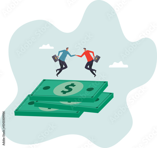 Salary negotiation, pay raise discussion or wages and benefit agreement, business deal or merger and acquisition.character for design.