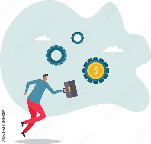 Effort and time to make money, success long term investment, deadline effect to make people finish work.character for design.