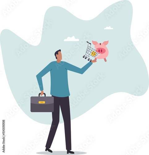 Overspending on shopping online causing debt, poverty, losing money or impact savings, over budget or financial failure .character for design.