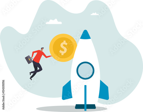 Funding startup company or venture capital investment, cost or budget to new business, pay for project launch.character for design.