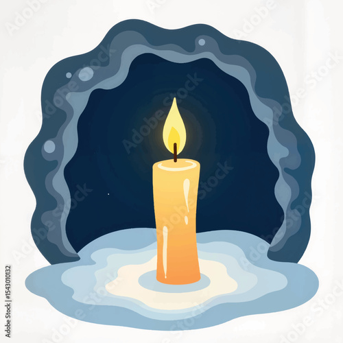 Illuminating candle flickering in snow cave, warmth in cold