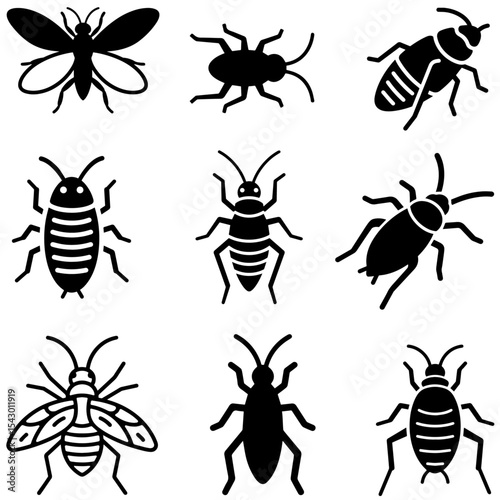 Editable Vector Pack of Insect Silhouettes for Graphic Designers — Includes Cockroach, Ant, Moth, and Beetle Shapes Ideal for Infographics, Posters, and Logos