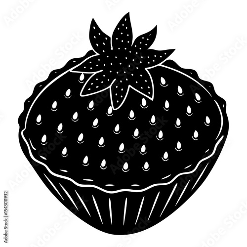 A-Strawberry-Tart Vector | Generative AI & Linocut Silhouette Design