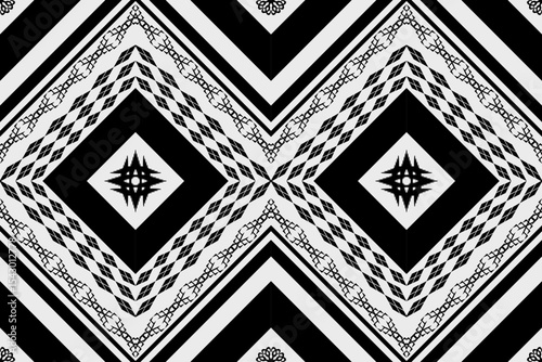 Ethnic Figure aztec embroidery style.Geometric ikat oriental traditional art pattern.Design for ethnic background,wallpaper,fashion,clothing,wrapping,fabric,element,sarong,graphic,vector illustration.