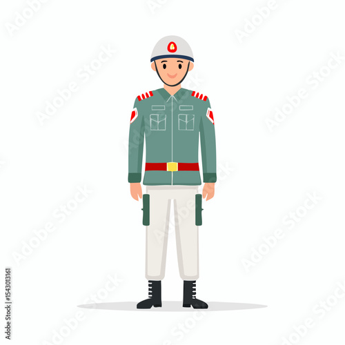 Guardian of the Law: A determined civil defense officer in uniform. His expression and pose speak of readiness and dedication.
