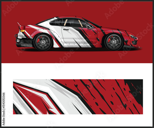 Red and White Abstract Design Race Car Wrap Template