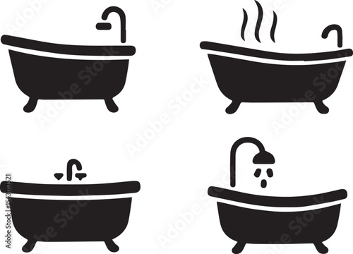 Bathtub Silhouette Vector Set | Bathroom Interior & Spa Icons