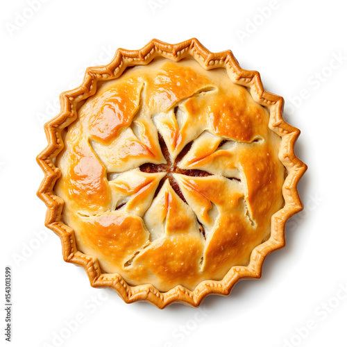 Golden-brown pie with intricate crust design, showcasing a beautifully baked dessert, perfect for celebrations, gatherings, or culinary presentations, highlighting deliciousness and craftsmanship