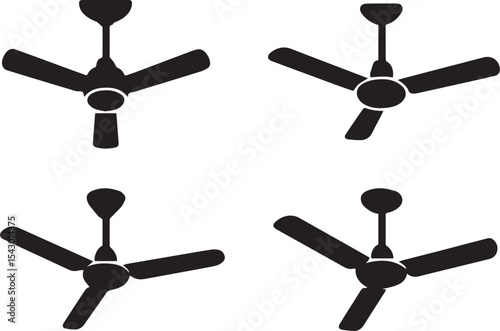 Ceiling Fan Silhouette Vector Bundle | Home Cooling Appliance Icons