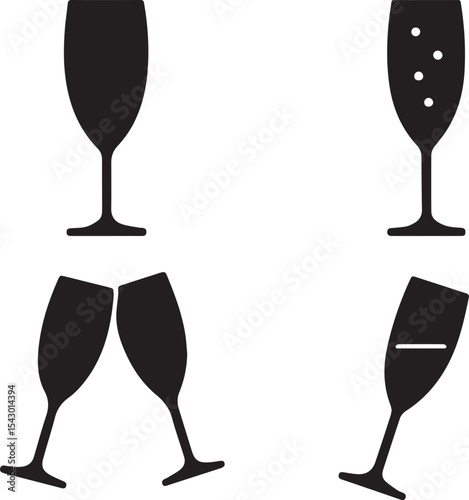 Champagne Glass Silhouette Vector Set | Celebration Drink Icons