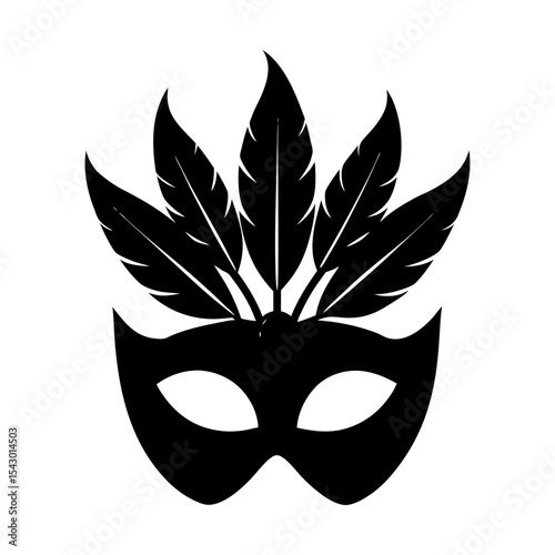 Elegant venetian masquerade mask with feathers party costume vector art silhouette
