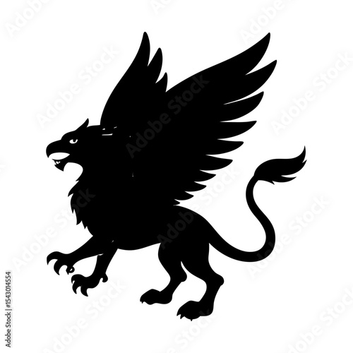Majestic griffin vector heraldic beast winged lion eagle mythical creature silhouette