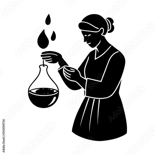 Woman pouring liquid science experiment laboratory chemistry vector art silhouette