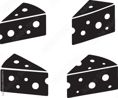 Cheese Wedge Silhouette Vector Set | Dairy Food Icon Collection