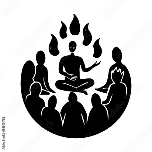 Meditation circle spiritual meeting group therapy guidance illustration silhouette