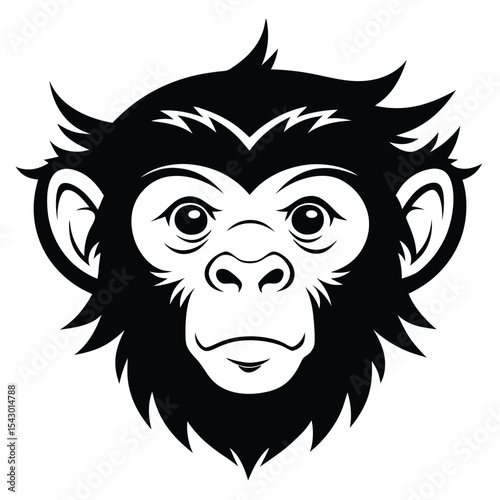 Animated monkey face with large ears and expressive eyes gazes forward intently