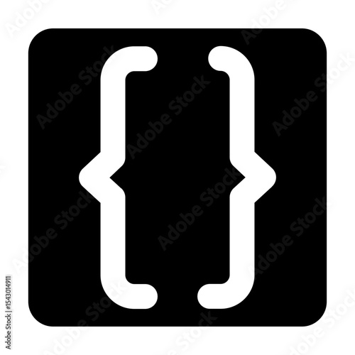 Simple solid vector icon of a brackets symbol, commonly used in coding, terminal, and developer interfaces. Ideal for apps, websites, dashboards, and coding tools. SVG format, easy to edit and scale.