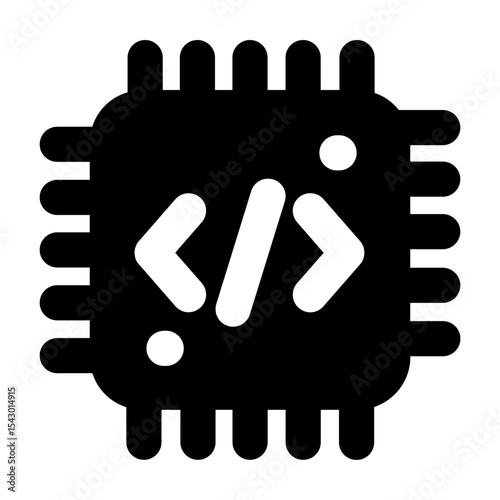 Simple solid vector icon of a processor symbol, commonly used in coding, terminal, and developer interfaces. Ideal for apps, websites, dashboards, and coding tools. SVG format, easy to edit and scale.