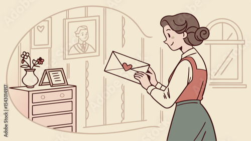Woman Reading a Romantic Love Letter in a Cozy Home Setting