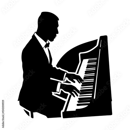 Elegant musician playing piano keyboard concert musical performance art silhouette