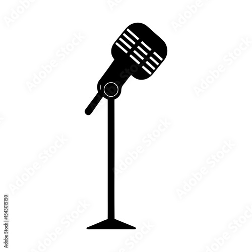 Vintage microphone vector illustration audio equipment vocal recording tool silhouette