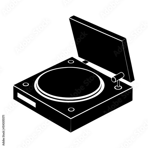 Isometric vinyl record player turntable music audio equipment vintage art silhouette