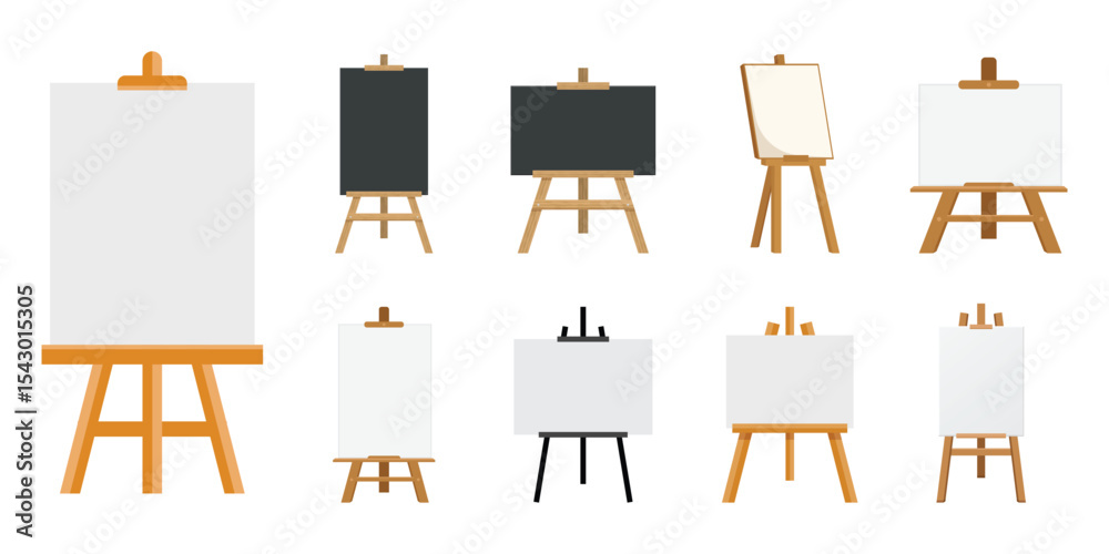 Painting easel icon set collection in flat style. Canvas vector illustration on isolated background. Artistic paper sign business concept.