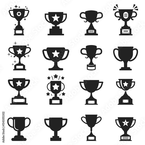 Trophy cup icon set collection in flat style. Award prize vector illustration on isolated background. Champion sports event sign business concept.