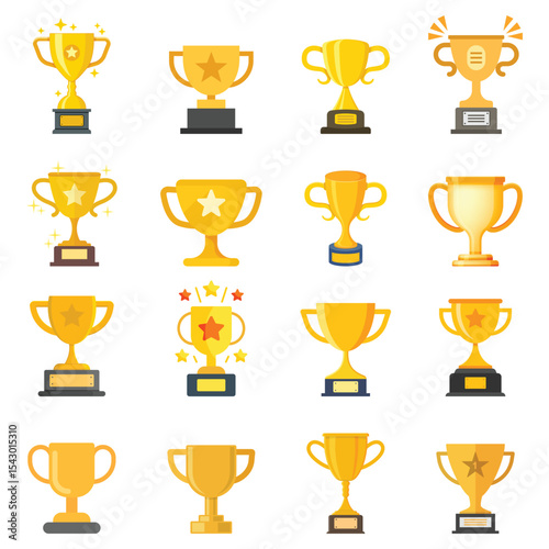 Trophy cup icon set collection in flat style. Award prize vector illustration on isolated background. Champion sports event sign business concept.