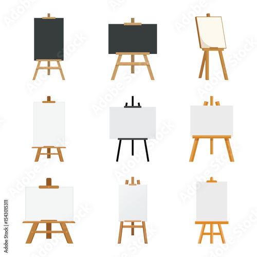 Painting easel icon set collection in flat style. Canvas vector illustration on isolated background. Artistic paper sign business concept.