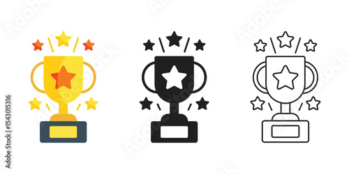Trophy cup icon set collection in flat style. Award prize vector illustration on isolated background. Champion sports event sign business concept.