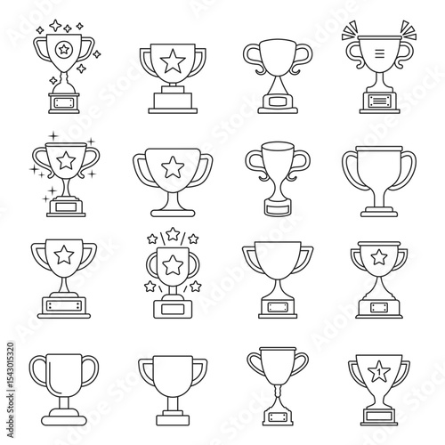 Trophy cup icon set collection in flat style. Award prize vector illustration on isolated background. Champion sports event sign business concept.