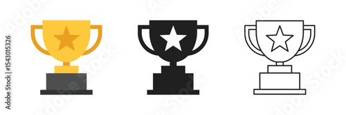 Trophy cup icon set collection in flat style. Award prize vector illustration on isolated background. Champion sports event sign business concept.