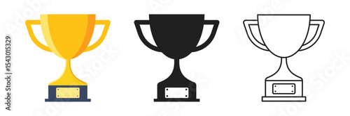 Trophy cup icon set collection in flat style. Award prize vector illustration on isolated background. Champion sports event sign business concept.