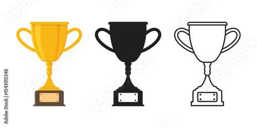 Trophy cup icon set collection in flat style. Award prize vector illustration on isolated background. Champion sports event sign business concept.