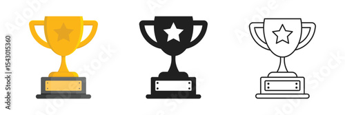 Trophy cup icon set collection in flat style. Award prize vector illustration on isolated background. Champion sports event sign business concept.