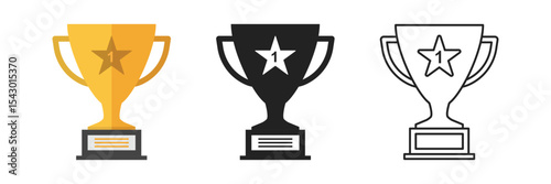 Trophy cup icon set collection in flat style. Award prize vector illustration on isolated background. Champion sports event sign business concept.