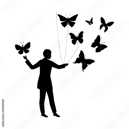 Silhouette of person with butterflies illustration vector graphic design