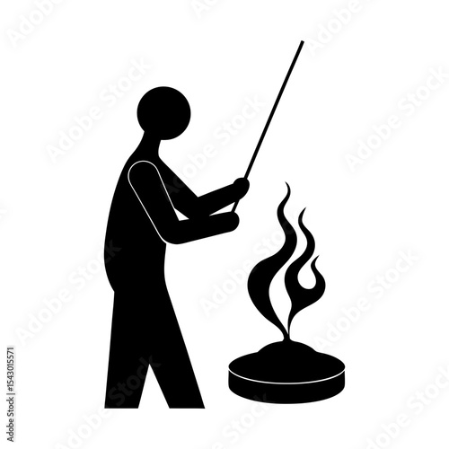 Person figure cooking over fire flame campfire stick figure illustration silhouette