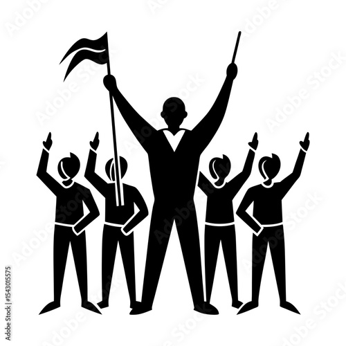 Group of people protesting with flag leader vector graphic illustration silhouette