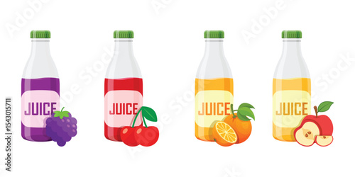 Grape, Cherry, Apple, Orange juice icon set collection in flat style. Organic drinks vector illustration on isolated background. Healthy cocktails sign business concept.