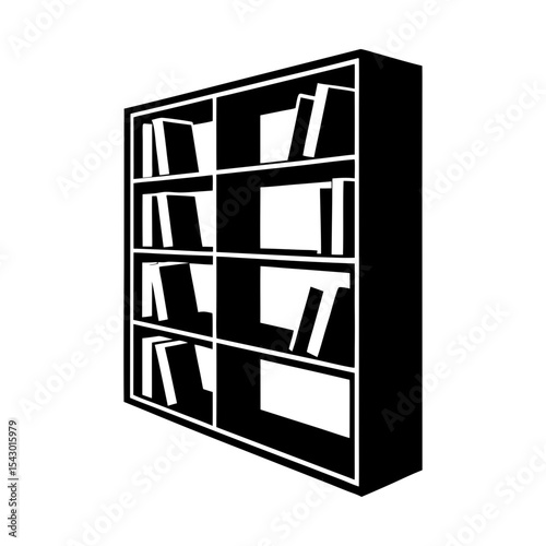 Bookshelf library furniture interior bookcase shelving unit vector graphic silhouette