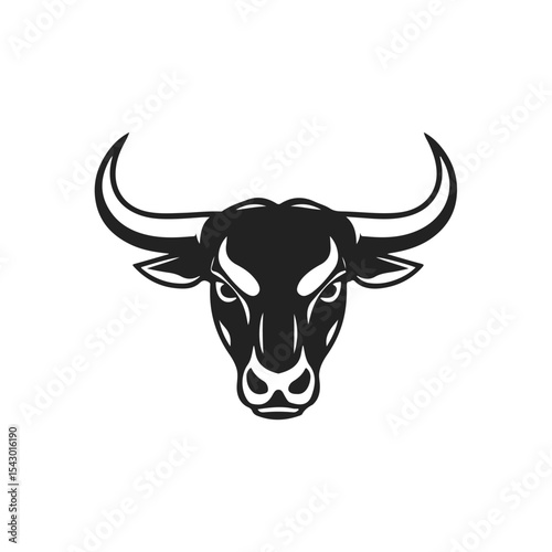 Bull head tribal style horned animal design aggressive expression, tribal bull, horned animal, bull face, vector silhouette	
