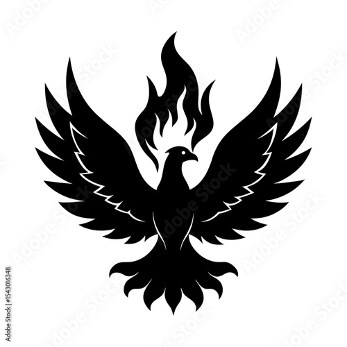 Phoenix bird rising from flames vector illustration fire wings design art silhouette