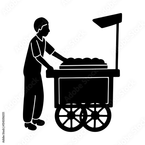 Vendor selling food from cart illustration street food vendor selling cart silhouette