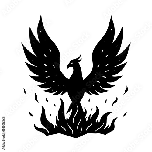 Phoenix rising from flames vector art illustration fire bird design silhouette